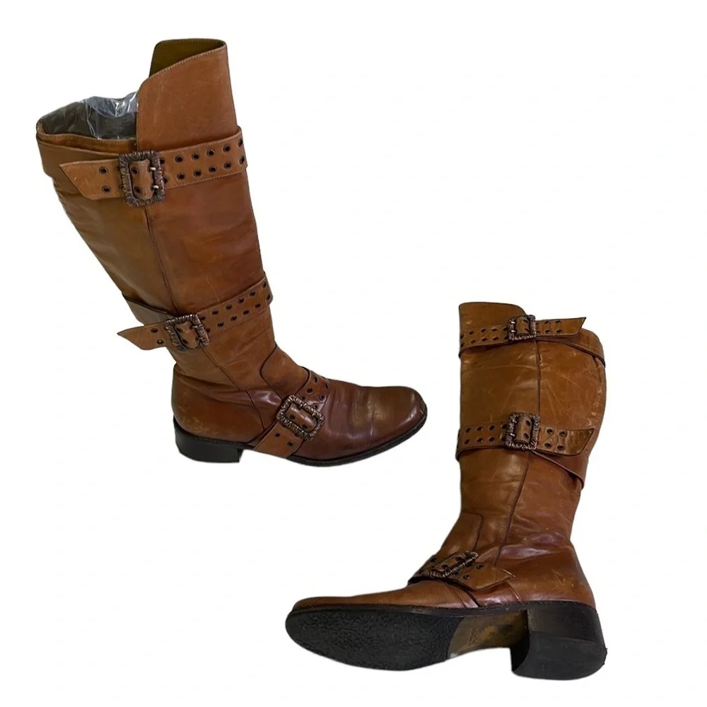 Goffredo Fantini distressed leather knee high brown boots size 37 - Picture 3 of 14